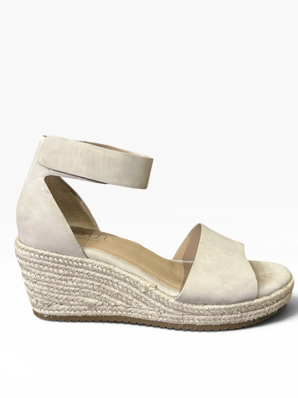 Naturalizer SOUL Womens Oakley Ankle Strap Wedge Heel Sandal Beige Size 9
